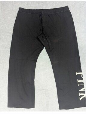 PINK Women XXL Everyday Fleece Classic Black Sweatpants Drawstring Comfort Logo